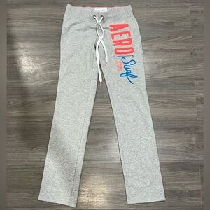 Aeropostale Y2K Gray Straight Leg Joggers with Red and Blue Accents